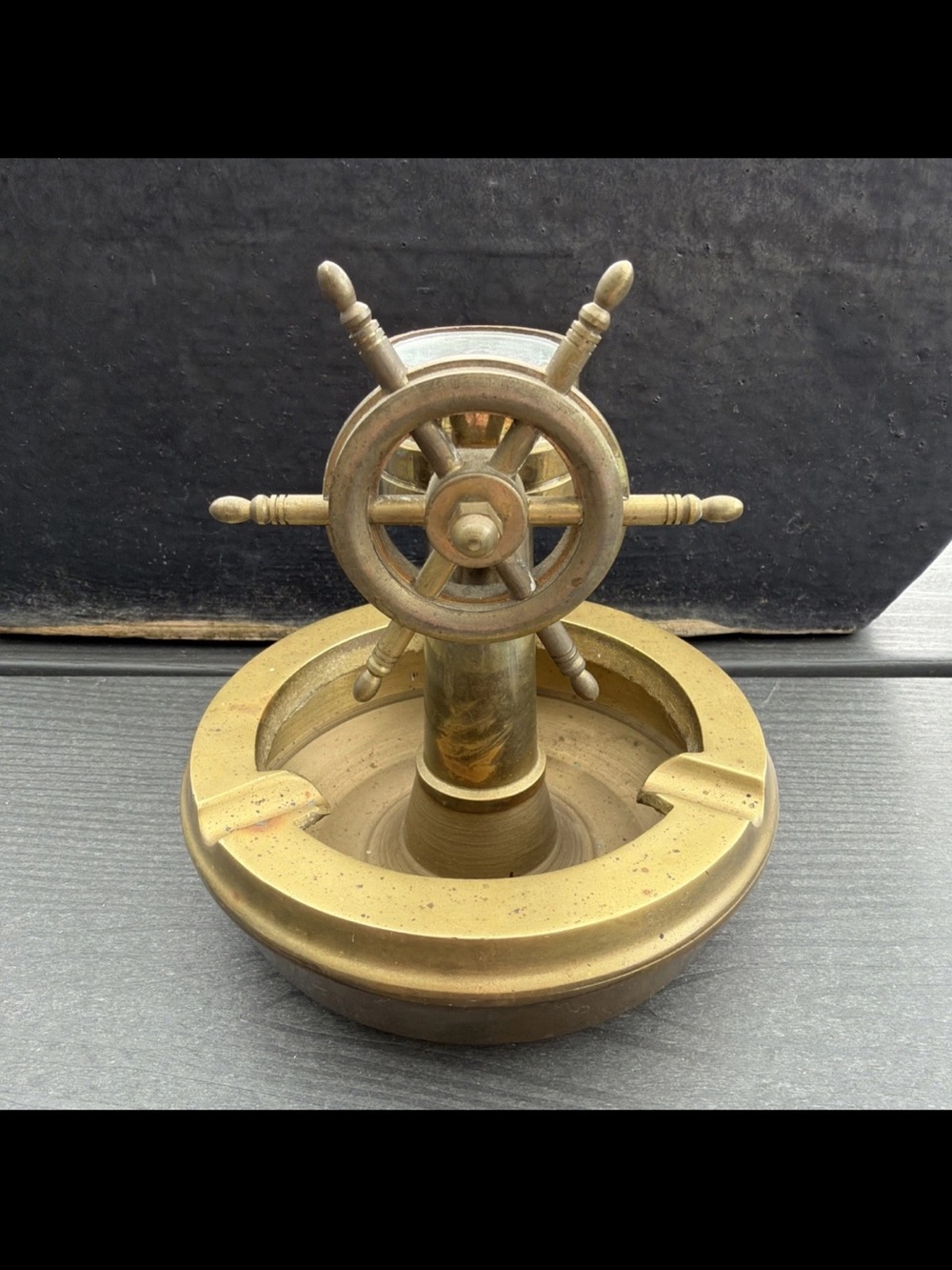 Brass Ship Wheel Ashtray - Nautical Home Accent - Picture 7 of 11